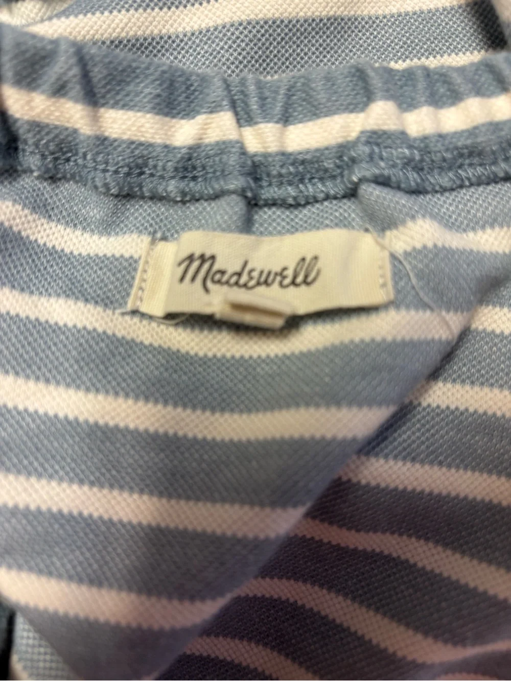 Madewell Striped Off-Shoulder Puff Sleeve Top in Blue and Cream Sz/L